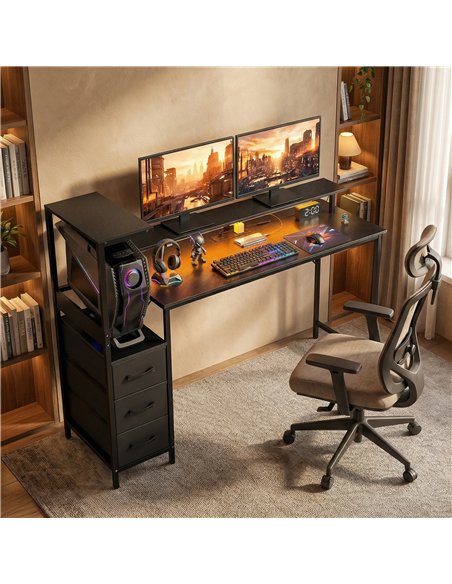 HOMCOM 147cm Gaming Desk with Charging Station and Monitor Stand, Computer Table for Home Office with RGB Lights, Black - pic 197430 | FastDaddyshop