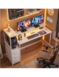 HOMCOM 147cm Gaming Desk with Charging Station and Monitor Stand, Computer Table for Home Office with RGB Lights, White 2