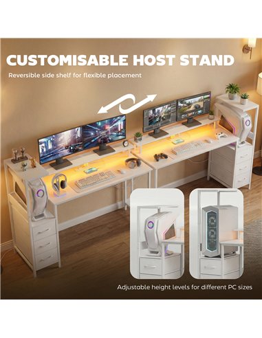 HOMCOM 147cm Gaming Desk with Charging Station and Monitor Stand, Computer Table for Home Office with RGB Lights, White