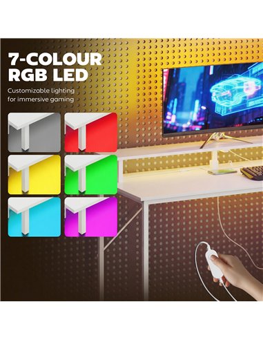 HOMCOM 147cm Gaming Desk with Charging Station and Monitor Stand, Computer Table for Home Office with RGB Lights, White