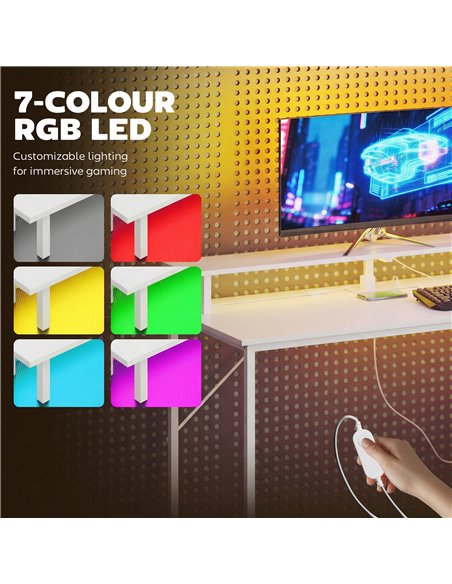 HOMCOM 147cm Gaming Desk with Charging Station and Monitor Stand, Computer Table for Home Office with RGB Lights, White - pic 197435 | FastDaddyshop