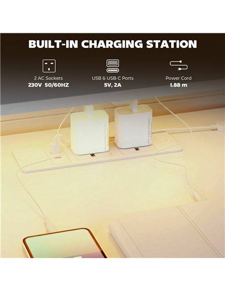 HOMCOM 147cm Gaming Desk with Charging Station and Monitor Stand, Computer Table for Home Office with RGB Lights, White - pic 197436 | FastDaddyshop