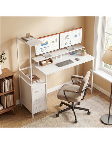 HOMCOM 147cm Gaming Desk with Charging Station and Monitor Stand, Computer Table for Home Office with RGB Lights, White
