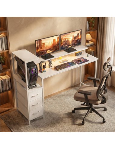 HOMCOM 147cm Gaming Desk with Charging Station and Monitor Stand, Computer Table for Home Office with RGB Lights, White