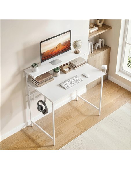 HOMCOM Computer Desk, 80cm Home Office Study Table with Hutch Shelf, Cup Holder, Headphone Hook, White - pic 197441 | FastDaddyshop