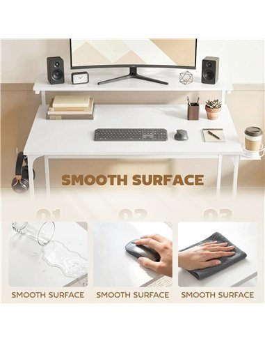 HOMCOM Computer Desk, 80cm Home Office Study Table with Hutch Shelf, Cup Holder, Headphone Hook, White