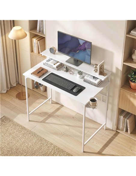 HOMCOM Computer Desk, 80cm Home Office Study Table with Hutch Shelf, Cup Holder, Headphone Hook, White - pic 197446 | FastDaddyshop