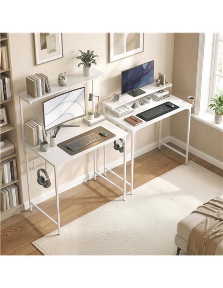 HOMCOM Computer Desk, 80cm Home Office Study Table with Hutch Shelf, Cup Holder, Headphone Hook, White - pic 197448 | FastDaddyshop