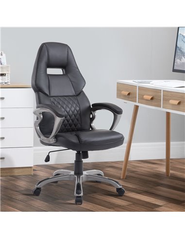 HOMCOM Swivel PU Leather Desk Chair with Height Adjustable, Black