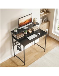 HOMCOM Computer Desk, 80cm Home Office Study Table with Hutch Shelf, Cup Holder, Headphone Hook, Black 2