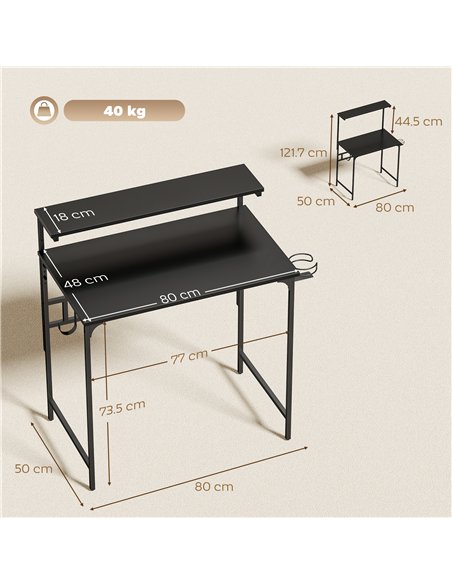 HOMCOM Computer Desk, 80cm Home Office Study Table with Hutch Shelf, Cup Holder, Headphone Hook, Black - pic 197451 | FastDaddyshop