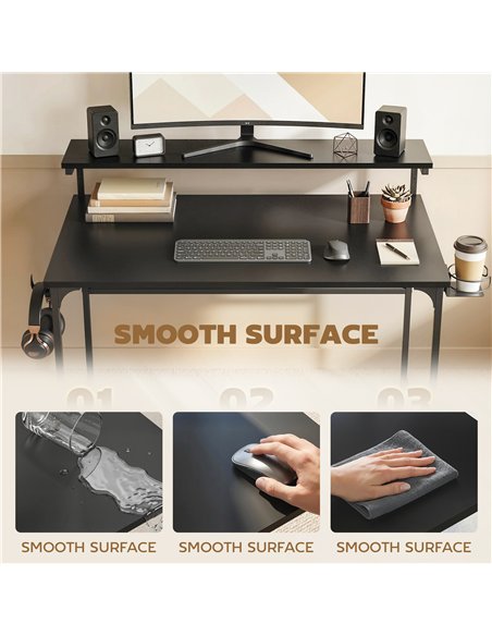 HOMCOM Computer Desk, 80cm Home Office Study Table with Hutch Shelf, Cup Holder, Headphone Hook, Black - pic 197453 | FastDaddyshop
