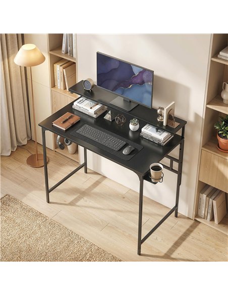 HOMCOM Computer Desk, 80cm Home Office Study Table with Hutch Shelf, Cup Holder, Headphone Hook, Black - pic 197455 | FastDaddyshop
