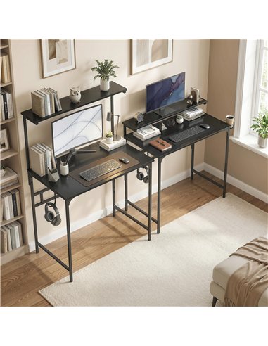 HOMCOM Computer Desk, 80cm Home Office Study Table with Hutch Shelf, Cup Holder, Headphone Hook, Black