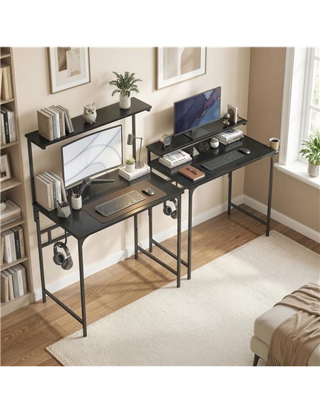 HOMCOM Computer Desk, 80cm Home Office Study Table with Hutch Shelf, Cup Holder, Headphone Hook, Black - pic 197457 | FastDaddyshop