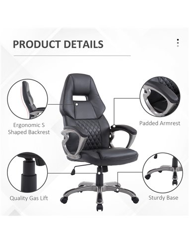 HOMCOM Racing Gaming Sports Chair Swivel Desk Chair Executive Leather Office Chair Computer PC chairs Height Adjustable Armchair