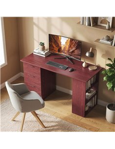HOMCOM Computer Desk, Writing Table, PC Workstation with 3 Storage Shelves and Drawers, Handle, for Home Office, Walnut Brown 2