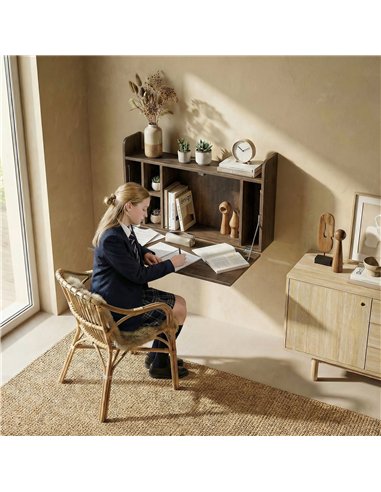 HOMCOM Wall Mounted Desk, Drop Leaf Floating Laptop Desk with Space Saving Storage Compartments for Home Office, Dark Brown