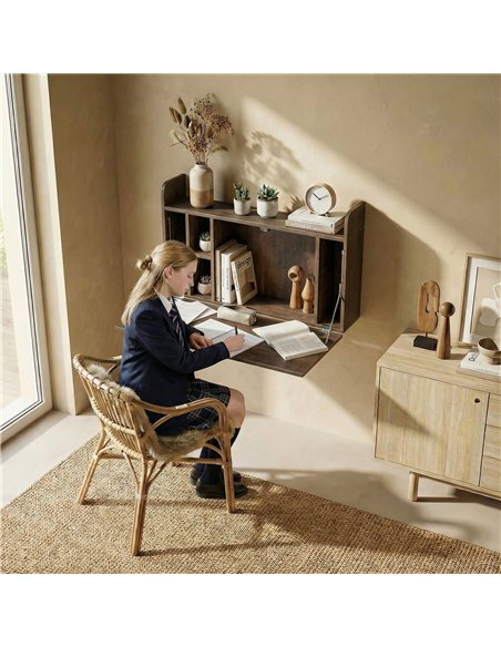 HOMCOM Wall Mounted Desk, Drop Leaf Floating Laptop Desk with Space Saving Storage Compartments for Home Office, Dark Brown - pic 197501 | FastDaddyshop