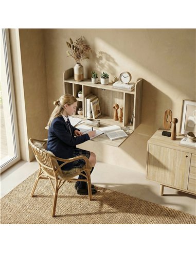 HOMCOM Wall Mounted Desk, Drop Leaf Floating Laptop Desk with Space Saving Storage Compartments for Home Office, Oak