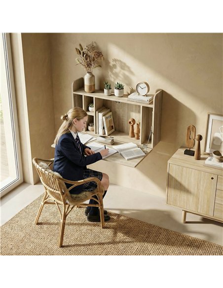 HOMCOM Wall Mounted Desk, Drop Leaf Floating Laptop Desk with Space Saving Storage Compartments for Home Office, Oak - pic 197510 | FastDaddyshop