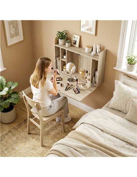 HOMCOM Wall Mounted Desk, Drop Leaf Floating Laptop Desk with Space Saving Storage Compartments for Home Office, Oak - pic 197511 | FastDaddyshop
