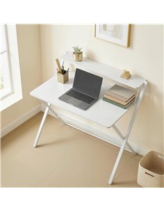 HOMCOM Compact Folding Desk for Small Spaces with Storage Shelf for Home Office, White 2