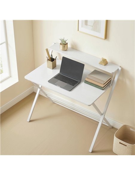 HOMCOM Compact Folding Desk for Small Spaces with Storage Shelf for Home Office, White - pic 197513 | FastDaddyshop