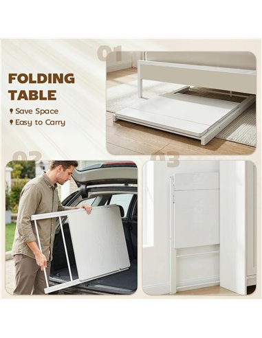HOMCOM Compact Folding Desk for Small Spaces with Storage Shelf for Home Office, White