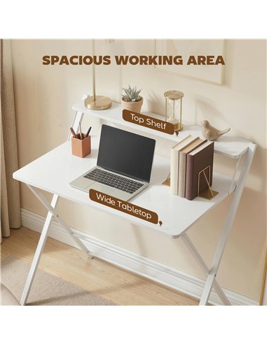 HOMCOM Compact Folding Desk for Small Spaces with Storage Shelf for Home Office, White