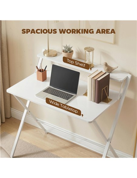 HOMCOM Compact Folding Desk for Small Spaces with Storage Shelf for Home Office, White - pic 197516 | FastDaddyshop