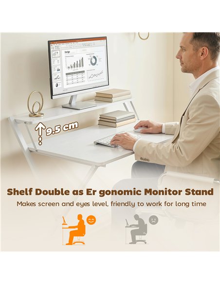 HOMCOM Compact Folding Desk for Small Spaces with Storage Shelf for Home Office, White - pic 197517 | FastDaddyshop