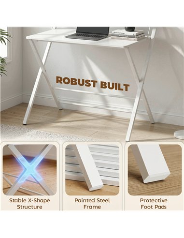 HOMCOM Compact Folding Desk for Small Spaces with Storage Shelf for Home Office, White