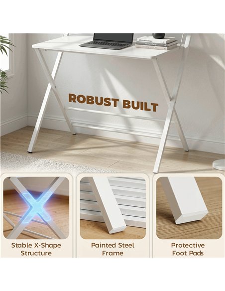HOMCOM Compact Folding Desk for Small Spaces with Storage Shelf for Home Office, White - pic 197518 | FastDaddyshop