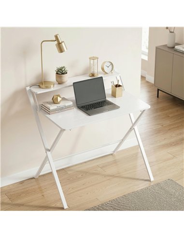 HOMCOM Compact Folding Desk for Small Spaces with Storage Shelf for Home Office, White