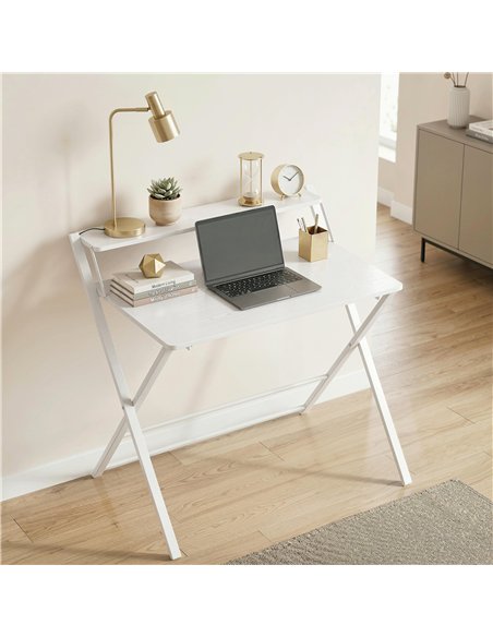 HOMCOM Compact Folding Desk for Small Spaces with Storage Shelf for Home Office, White - pic 197520 | FastDaddyshop