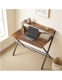 HOMCOM Compact Folding Desk for Small Spaces with Storage Shelf for Home Office, Rustic Brown 2