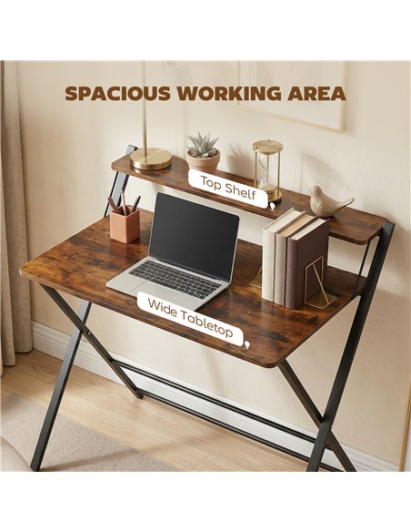 HOMCOM Compact Folding Desk for Small Spaces with Storage Shelf for Home Office, Rustic Brown - pic 197525 | FastDaddyshop