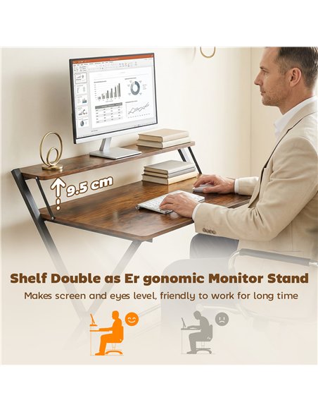 HOMCOM Compact Folding Desk for Small Spaces with Storage Shelf for Home Office, Rustic Brown - pic 197526 | FastDaddyshop
