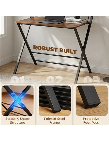 HOMCOM Compact Folding Desk for Small Spaces with Storage Shelf for Home Office, Rustic Brown