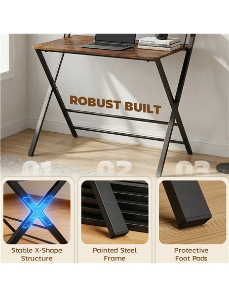 HOMCOM Compact Folding Desk for Small Spaces with Storage Shelf for Home Office, Rustic Brown - pic 197527 | FastDaddyshop