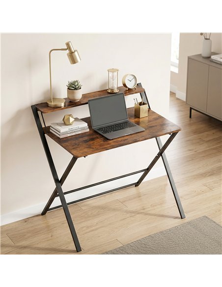 HOMCOM Compact Folding Desk for Small Spaces with Storage Shelf for Home Office, Rustic Brown - pic 197529 | FastDaddyshop
