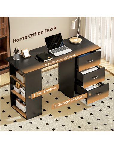 HOMCOM Computer Desk with Drawers, Home Office Desk, Writing Table, PC Workstation with 3 Storage Shelves for Working, Study, 12