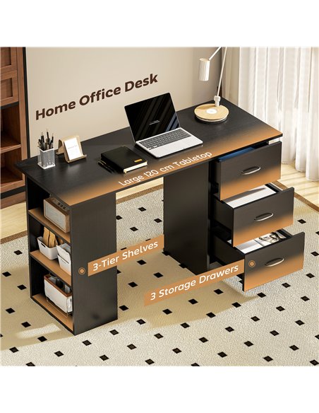 HOMCOM Computer Desk with Drawers, Home Office Desk, Writing Table, PC Workstation with 3 Storage Shelves for Working, Study, 12 - pic 197533 | FastDaddyshop