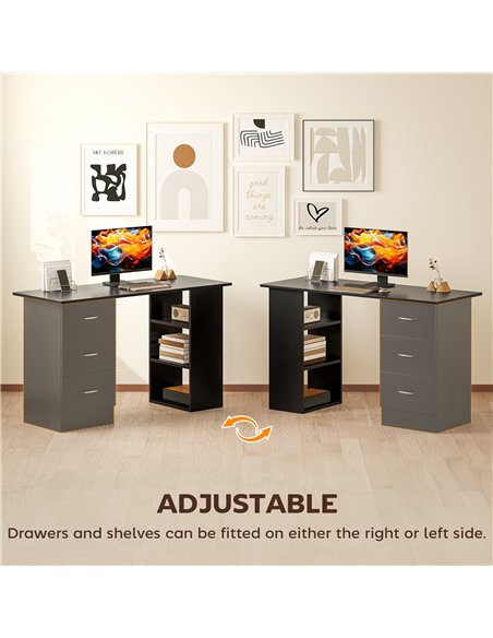 HOMCOM Computer Desk with Drawers, Home Office Desk, Writing Table, PC Workstation with 3 Storage Shelves for Working, Study, 12 - pic 197535 | FastDaddyshop