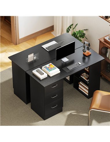 HOMCOM Computer Desk with Drawers, Home Office Desk, Writing Table, PC Workstation with 3 Storage Shelves for Working, Study, 12