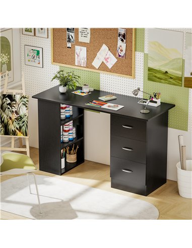 HOMCOM Computer Desk with Drawers, Home Office Desk, Writing Table, PC Workstation with 3 Storage Shelves for Working, Study, 12