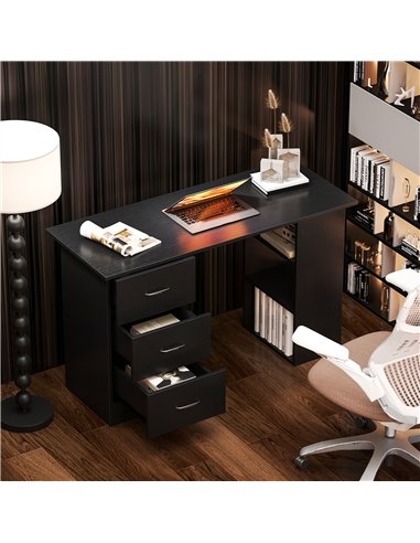 HOMCOM Computer Desk with Drawers, Home Office Desk, Writing Table, PC Workstation with 3 Storage Shelves for Working, Study, 12