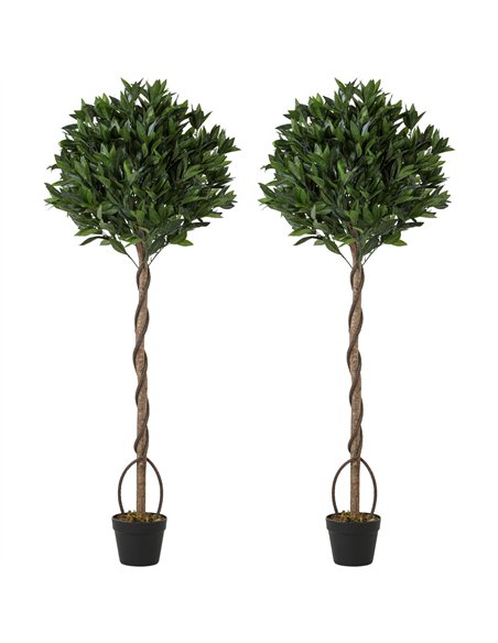 Outsunny Realistic Lush Topiary Ball Tree, Artificial Bay Laurel Topiary Trees with Weighted Pot, Set of 2, Green - pic 197539 | FastDaddyshop