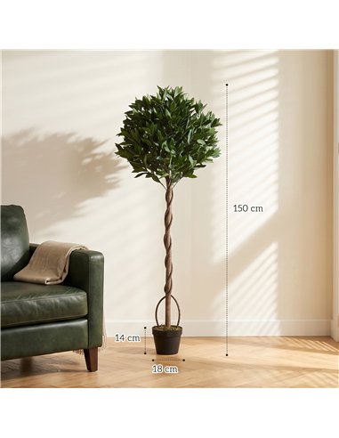 Outsunny Realistic Lush Topiary Ball Tree, Artificial Bay Laurel Topiary Trees with Weighted Pot, Set of 2, Green